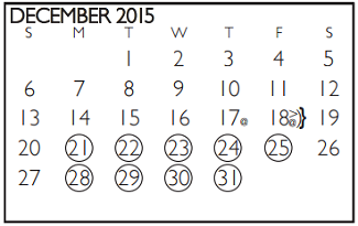 District School Academic Calendar for Hutcheson Junior High for December 2015