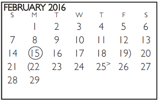 District School Academic Calendar for Shackelford Junior High for February 2016