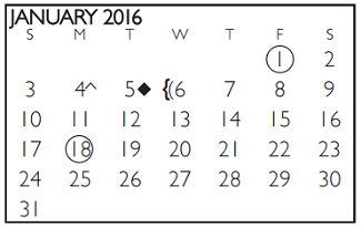 District School Academic Calendar for Ousley Junior High for January 2016