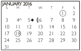 District School Academic Calendar for Hutcheson Junior High for January 2016