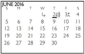 District School Academic Calendar for Ousley Junior High for June 2016