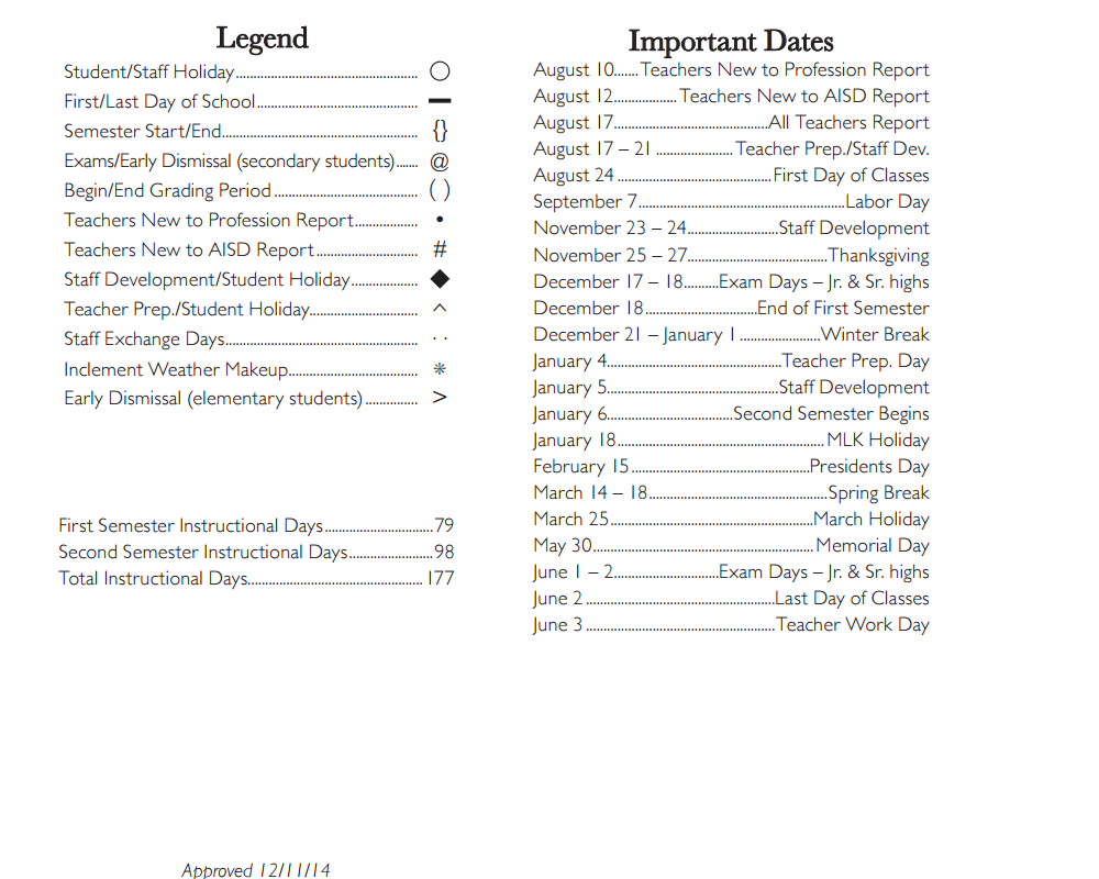 District School Academic Calendar Key for Shackelford Junior High