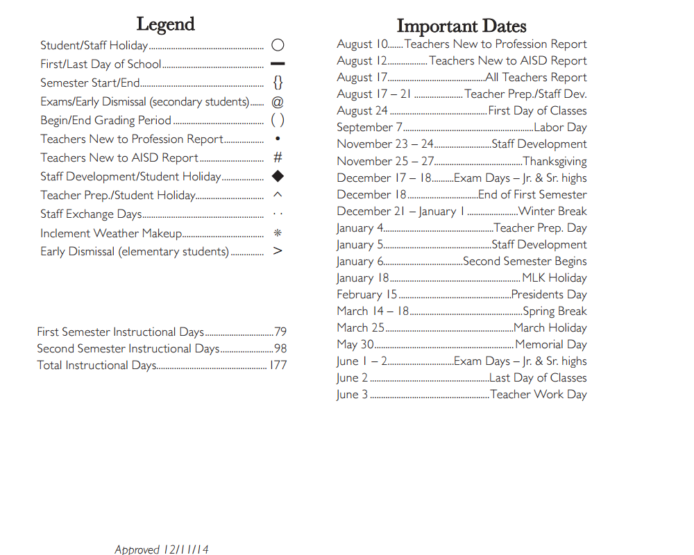 District School Academic Calendar Key for Gunn Junior High