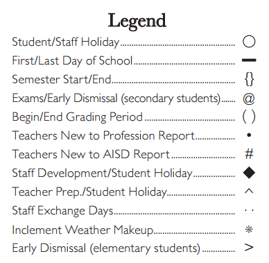 District School Academic Calendar Legend for Newcomer Center