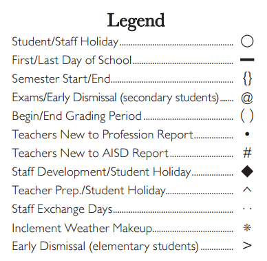 District School Academic Calendar Legend for Homebound