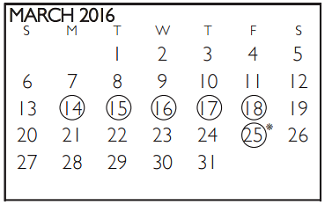 District School Academic Calendar for Kooken Ed Ctr for March 2016