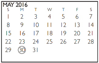 District School Academic Calendar for Shackelford Junior High for May 2016