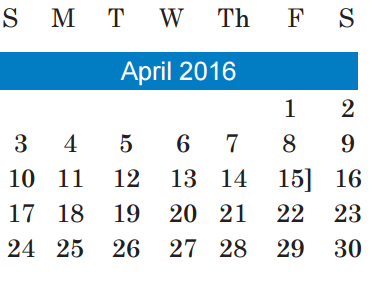 District School Academic Calendar for Pillow Elementary for April 2016