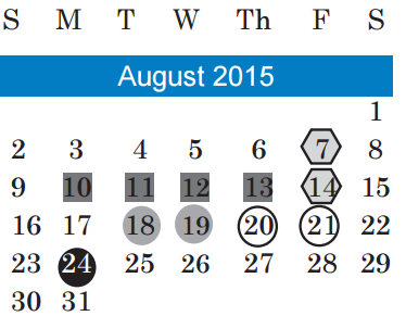 District School Academic Calendar for Zavala Elementary for August 2015