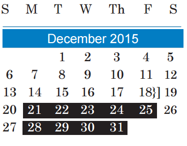 District School Academic Calendar for Leadership Academy for December 2015