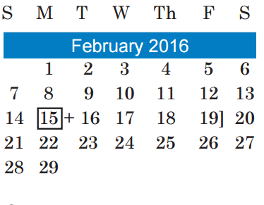 District School Academic Calendar for Kocurek Elementary for February 2016