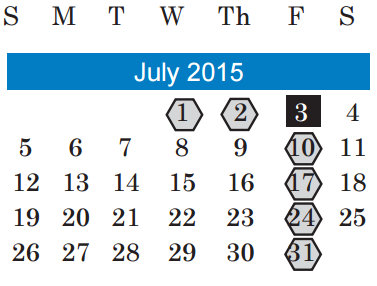 District School Academic Calendar for Austin St Hospital for July 2015