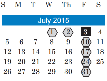 District School Academic Calendar for Alternative Learning Center for July 2015