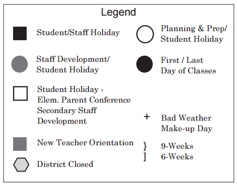 District School Academic Calendar Legend for Alternative Learning Center