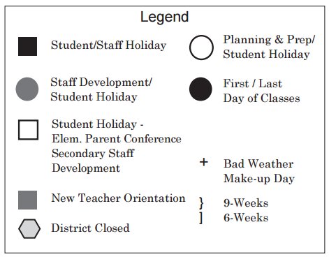 District School Academic Calendar Legend for Widen Elementary