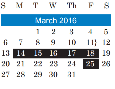 District School Academic Calendar for Alternative Learning Center for March 2016
