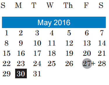 District School Academic Calendar for Johnson High School for May 2016