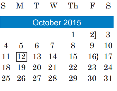 District School Academic Calendar for Alternative Learning Center for October 2015