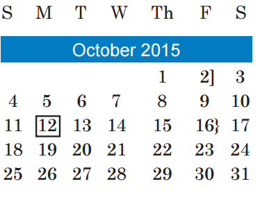 District School Academic Calendar for Murchison Middle School for October 2015