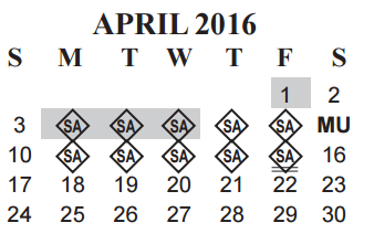 District School Academic Calendar for Central Senior High School for April 2016