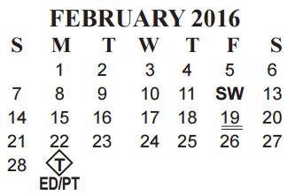 District School Academic Calendar for Marshall Middle School for February 2016