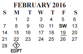 District School Academic Calendar for Martin Elementary for February 2016