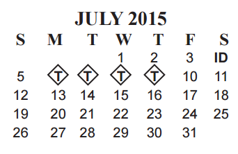 District School Academic Calendar for South Park Middle for July 2015