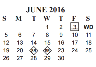 District School Academic Calendar for South Park Middle for June 2016