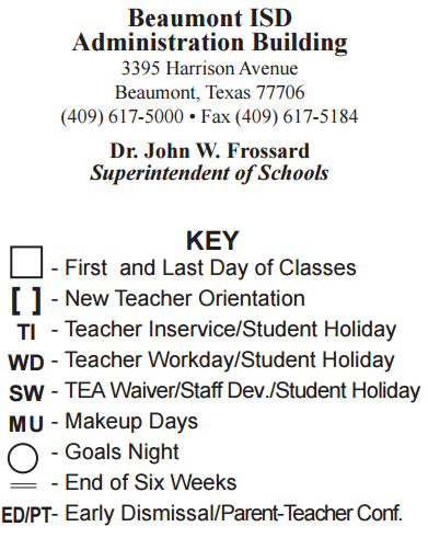 District School Academic Calendar Legend for Charlton-Pollard Elementary