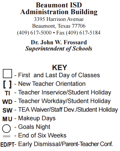 District School Academic Calendar Legend for Blanchette Elementary