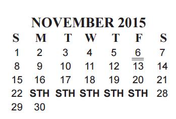 District School Academic Calendar for South Park Middle for November 2015