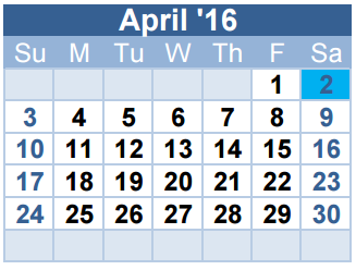 District School Academic Calendar for Walker Creek Elementary for April 2016