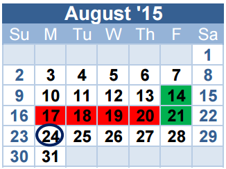 District School Academic Calendar for North Ridge Middle for August 2015