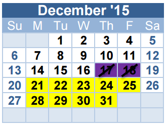 District School Academic Calendar for W T Francisco Elementary for December 2015
