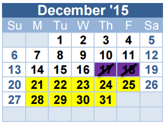 District School Academic Calendar for Haltom High School for December 2015