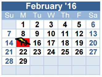 District School Academic Calendar for Homebound for February 2016