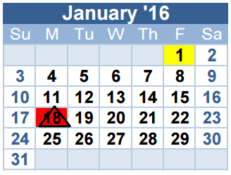 District School Academic Calendar for Birdville Elementary for January 2016