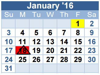 District School Academic Calendar for Academy At Carrie F Thomas for January 2016