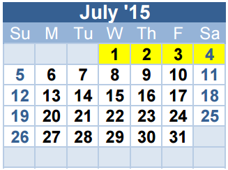 District School Academic Calendar for Tarrant Co J J A E P for July 2015