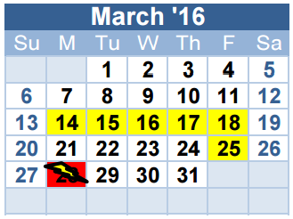 District School Academic Calendar for South Birdville Elementary for March 2016