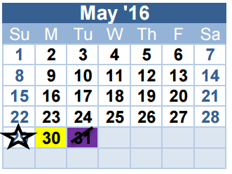District School Academic Calendar for North Ridge Middle for May 2016