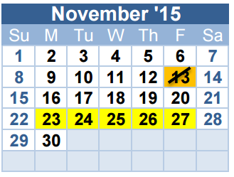 District School Academic Calendar for Birdville Elementary for November 2015