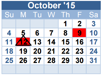 District School Academic Calendar for O H Stowe Elementary for October 2015