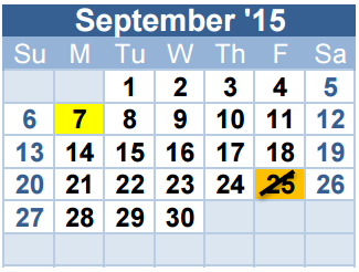 District School Academic Calendar for O H Stowe Elementary for September 2015