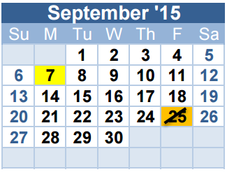 District School Academic Calendar for G E D for September 2015