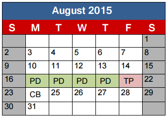 District School Academic Calendar for Clute Int for August 2015