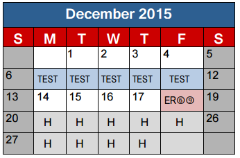 District School Academic Calendar for Lighthouse Learning Center - Daep for December 2015