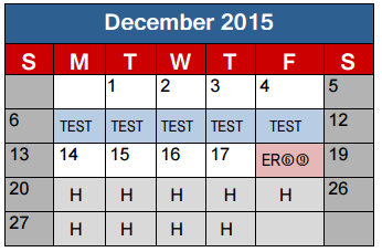 District School Academic Calendar for Elisabet Ney Elementary for December 2015