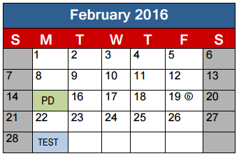 District School Academic Calendar for Lighthouse Learning Center - Daep for February 2016