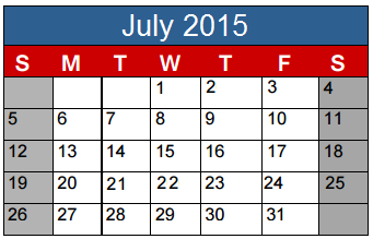 District School Academic Calendar for Jane Long Elementary for July 2015